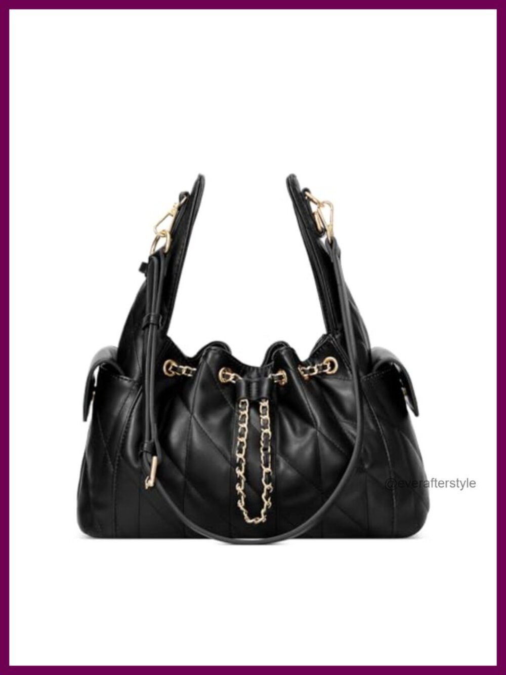 Quilted Faux Leather Hobo Tote Bag Adjustable Strap Shoulder Purse